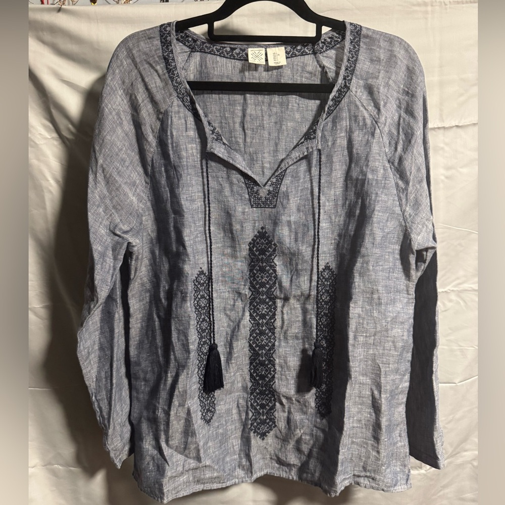 Artisan Ny Blue Linen Top